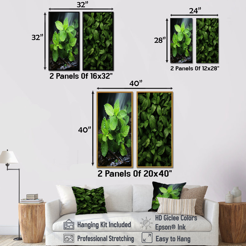 Ensemble de 2 décorations murales Herbs Peppermint Breeze II - Herbs, H 28 po x l 25 po, Toile tendue