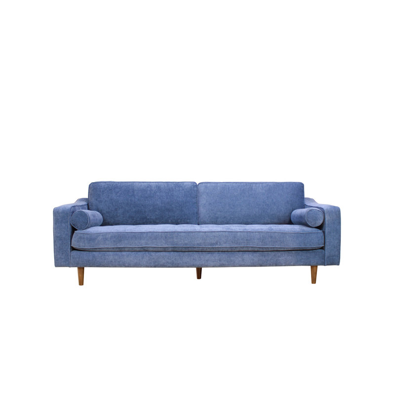 Coffre rembourré bleu denim - profondeur de 90 po, largeur de 38 po, hauteur de 33 po, poids de 130 lb