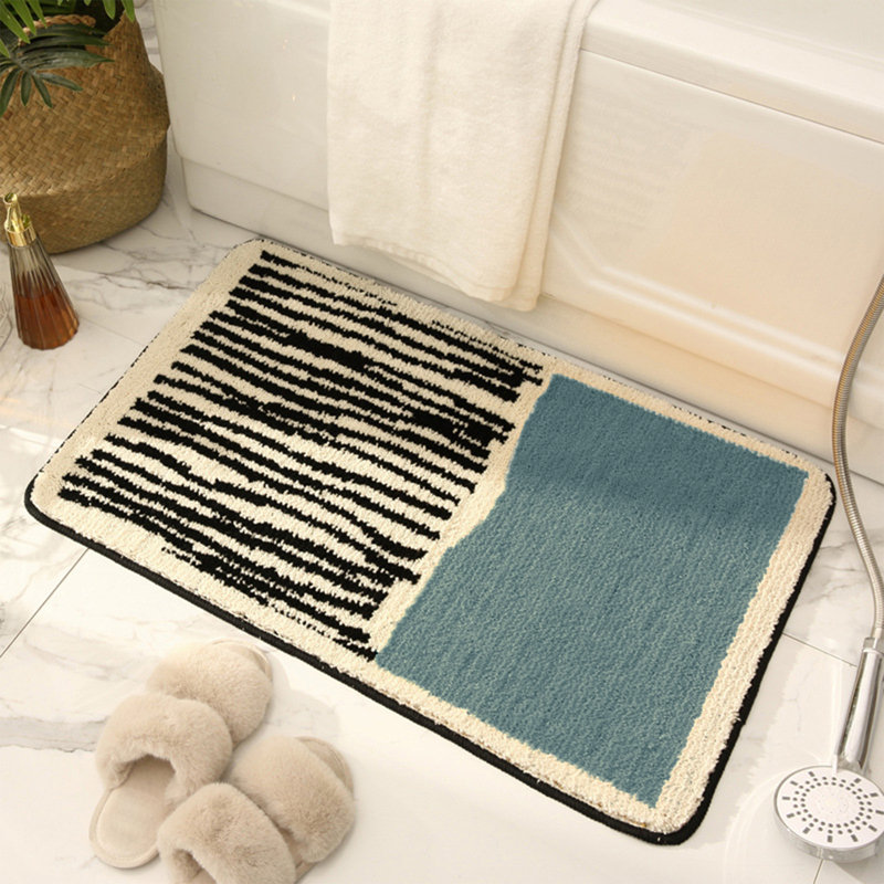 Tapis de bain doux et microfibre, tapis de bain antidérapant et lavable à la machine, Jaune / noir / beige
