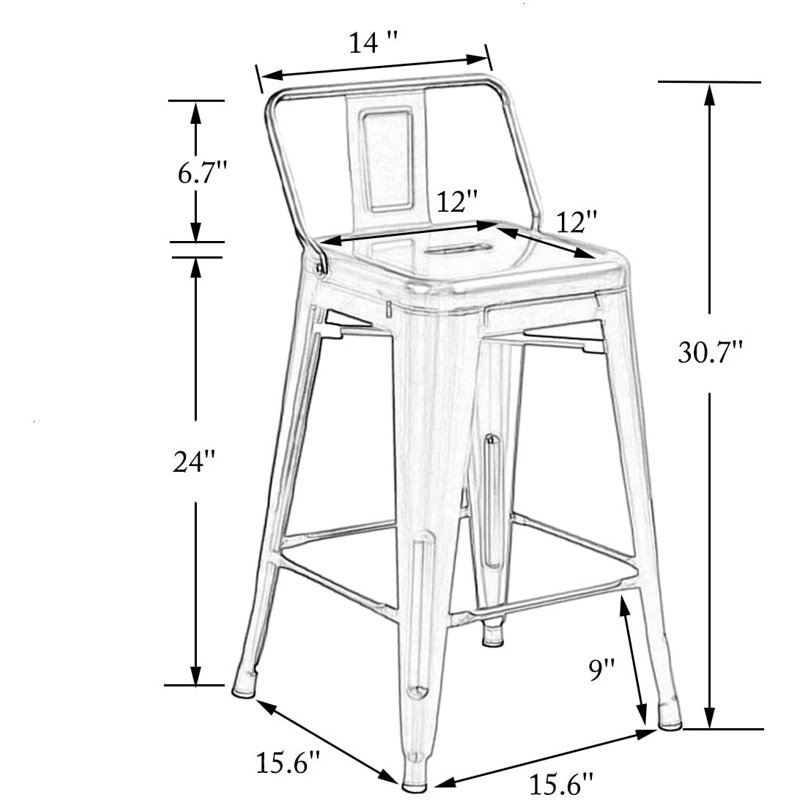 Devan Counter Stool with Metal Frame, Counter Stool (24" Seat Height), Blue