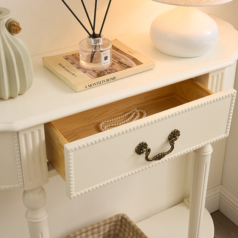 Armoire d'entrée en bois massif avec pieds de style romain, Ivoire blanc