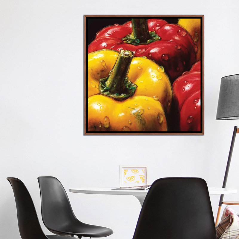 Poivrons - reproduction d'art mural - toile encadrée, H 37 po x l 37 po, Toile à cadre flottant sans passe-partout, Brun