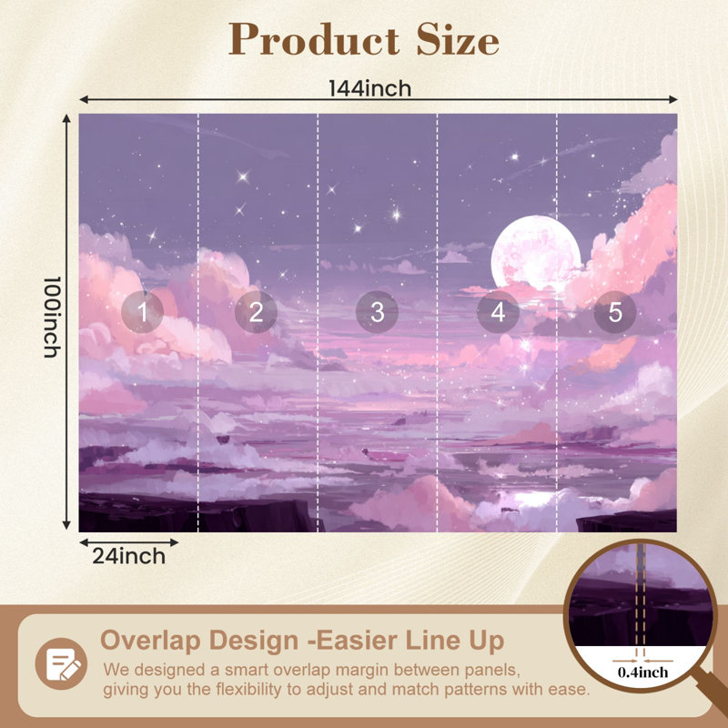 Papier peint autocollant Boho Dreamy Cloud Mirror Reflection Lake, L 144 po x l 100 po