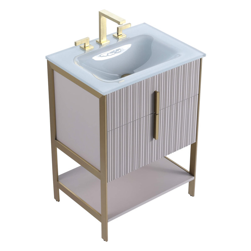 Mirutil Single Bathroom Vanity with Top, Satin Brass, Bright Taupe