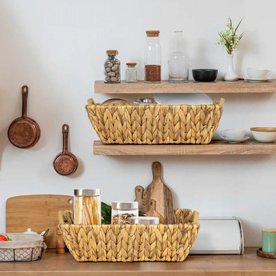 2-pack Wicker Baskets With Wooden Handles, Hand-woven Water Hyacinth Wicker Baskets, Storage Baskets For Organizing, Decorative Woven Basket For Bedroom, Living Room, Bathroom, Shelves