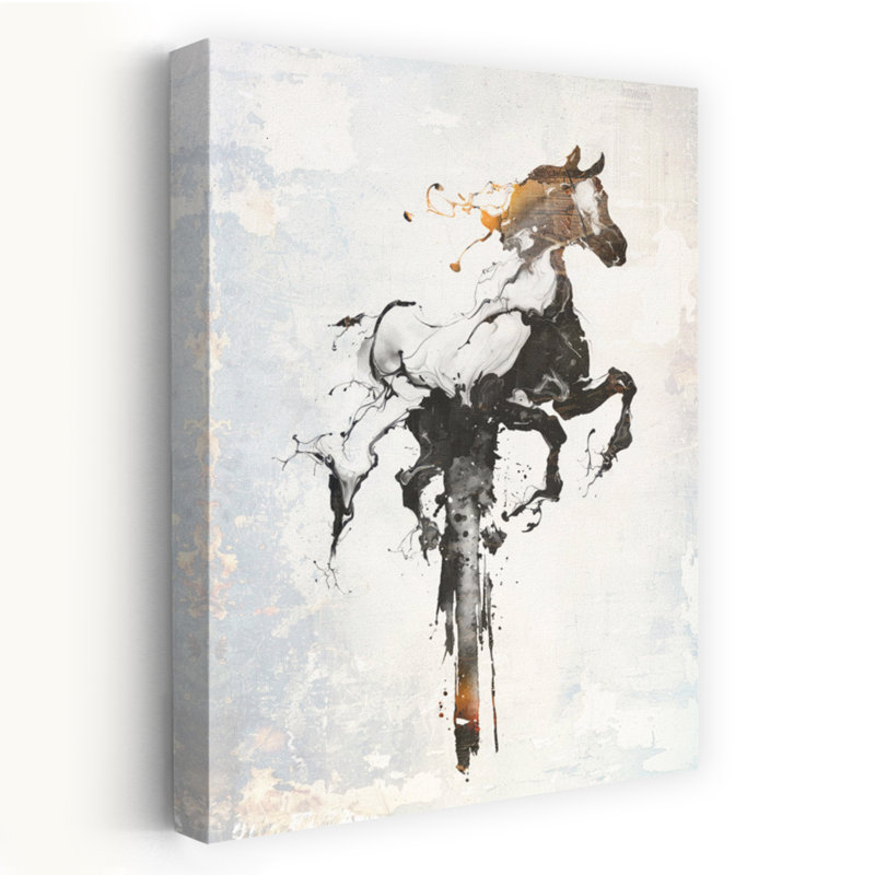 «Dynamic Horse Splash», art contemporain abstrait cheval élégant, 18" H x 12" W