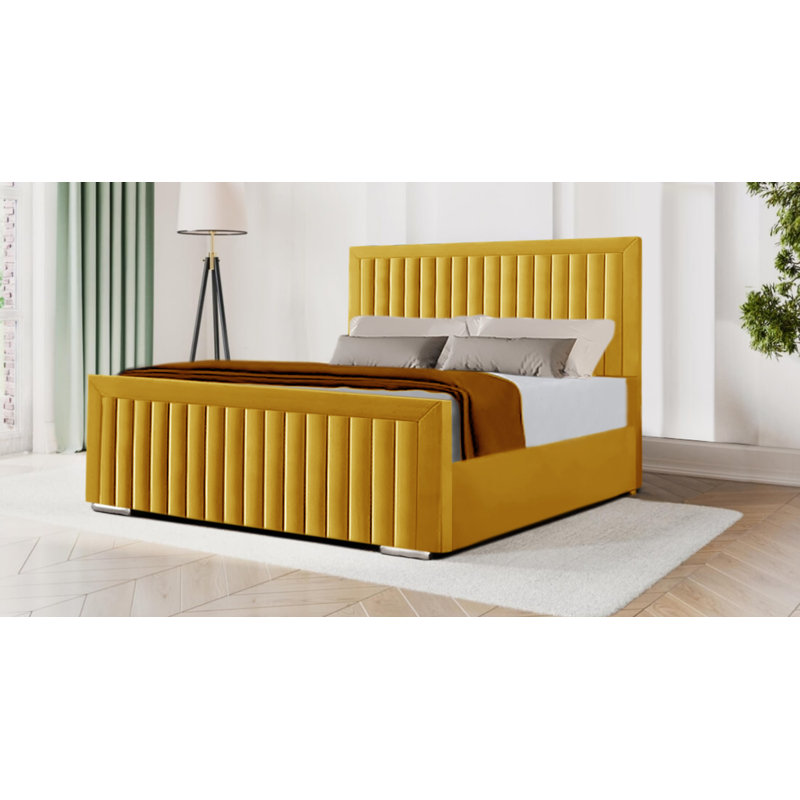Miyon Upholstered Bed, Double (4'6), Yellow Mustard