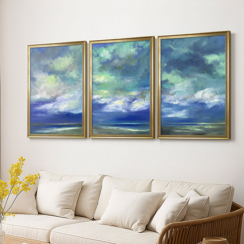 Island Dusk - Toile tendue avec châssis sur mesure - 3 pièces, H 21 po x l 30 po, Doré