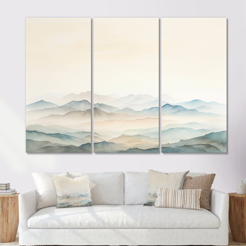 «Mountain Silent Beauty I - Landscape Mountains», ensemble d'art mural, Toile tendue, H 28 po x l 36 po x P 1 po
