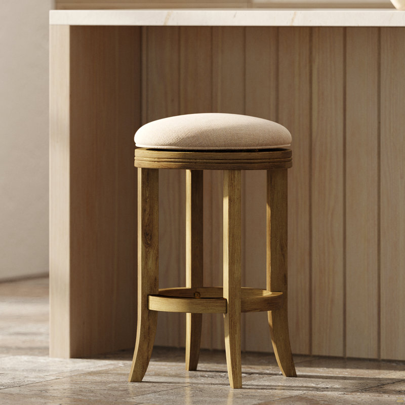 26In. Counter-Height Backless Wood Swivel Barstool With Upholstered Seat, Honeysuckle, 1PC, Brown, White
