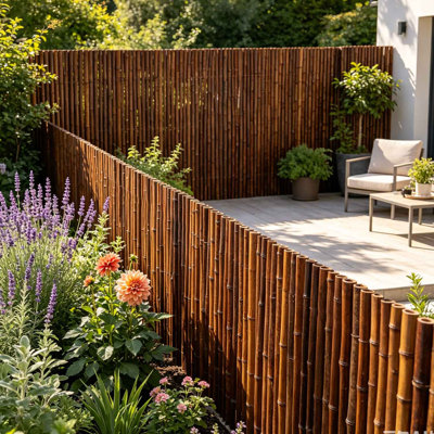 Clôture en bambou carbonisé 4 pi x 8 pi - Rouleau d'intimité naturel pour le patio, la cour et le jardin, clôture en bambou écologique et résistante aux intempéries, installation facile avec finition brun rétro