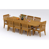 8 Seats 9 Pcs Grade-A Teak Wood Dining Set: 118" Double Extension Rectangle Table And 8 Caranas Chairs (2 Arm & 6 Armless Chairs) #11Ca2402