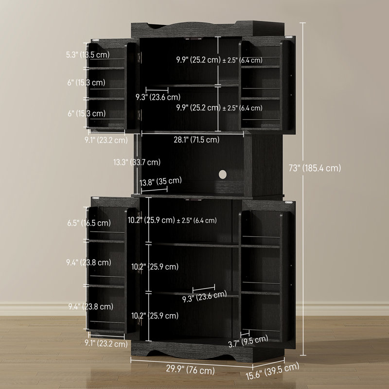 Armoire de cuisine 73 po, huche de cuisine avec tablettes de porte, 73 po, noir, Noir