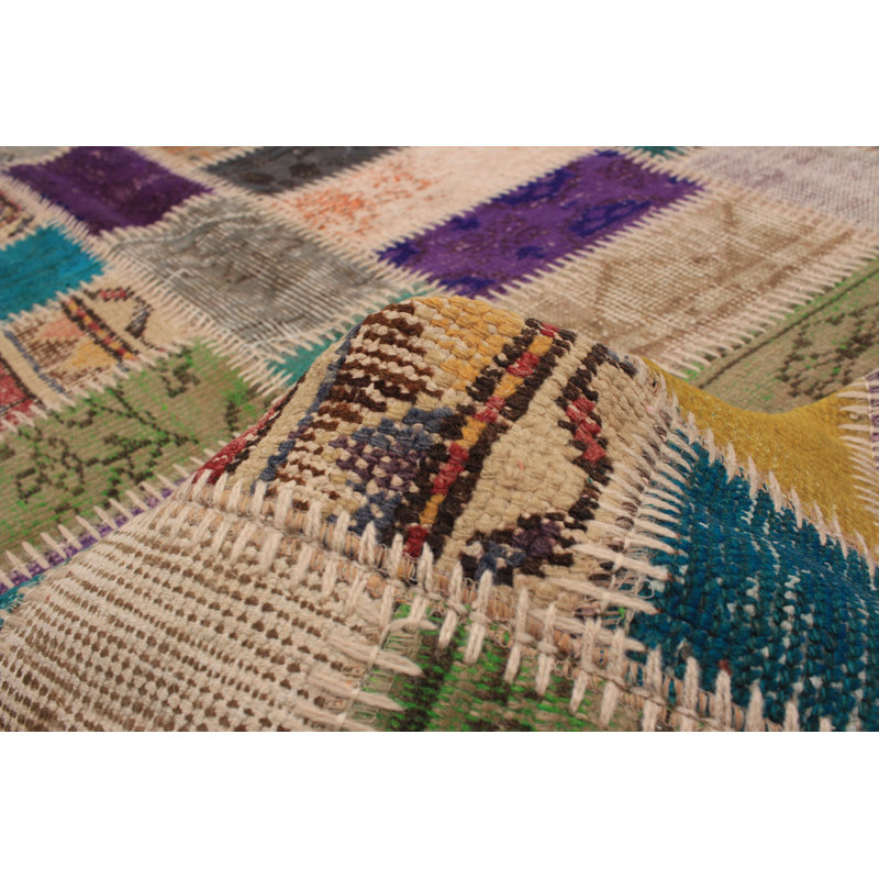 Tapis unique en laine noué à la main style patchwork des années 2010 de 5 pi 10 po x 7 pi 10 po gris / mauve / brun Kameah