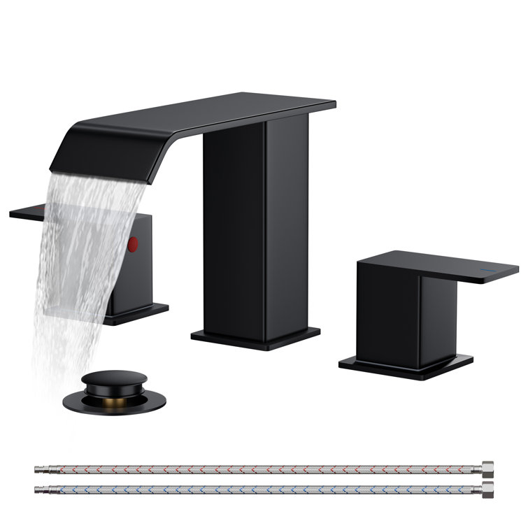 Square Widespread 2-handle Bathroom Faucet with Drain Assembly