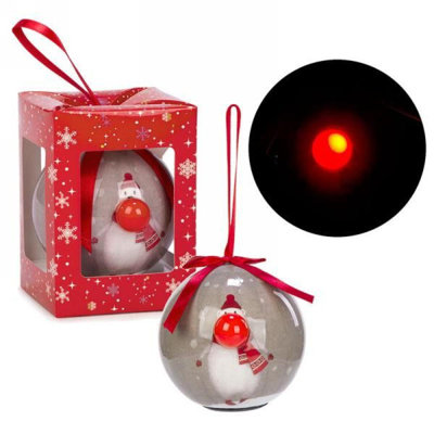 Snowman With Red Flashing Nose Ball Ornament
