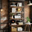 Bibliothèque de style moderne à 6 niveaux, métal et bois, motif en X, amplement d'espace pour les décorations, fabrication en bois spacieuse de 11,92 pouces de largeur, chaque tablette peut supporter 50 livres, hauteur de 69,39 pouces