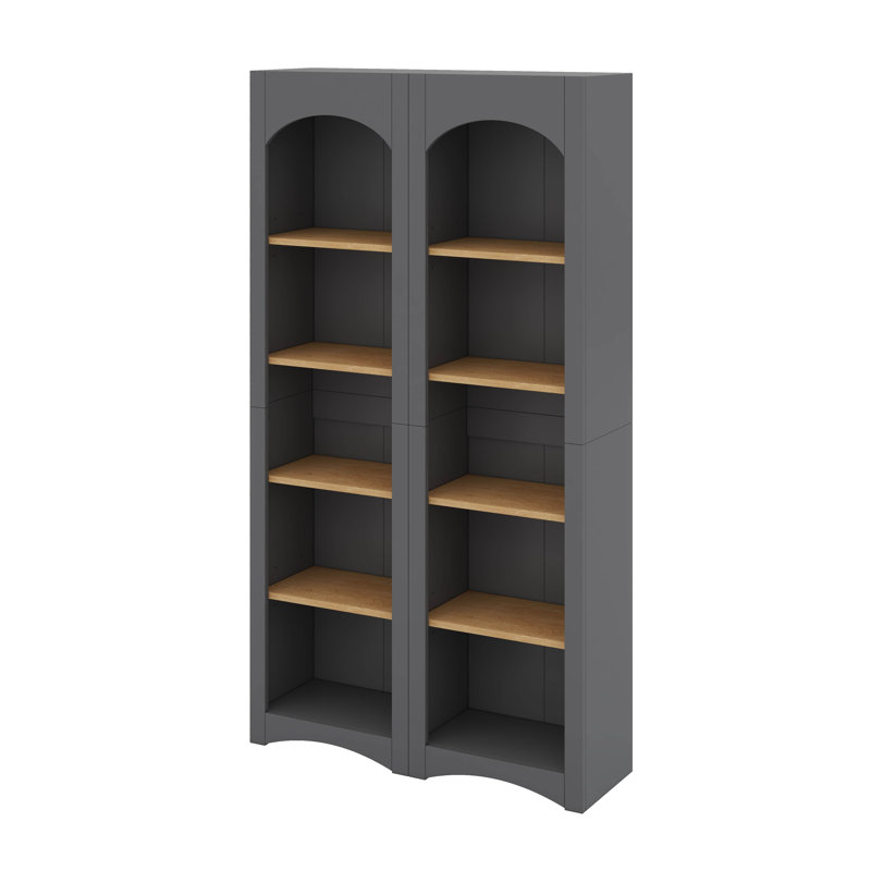 Bibliothèque moderne à 5 niveaux, ensemble de 2 bibliothèques, ensemble de rangement bicolore avec tablettes réglables, Gris