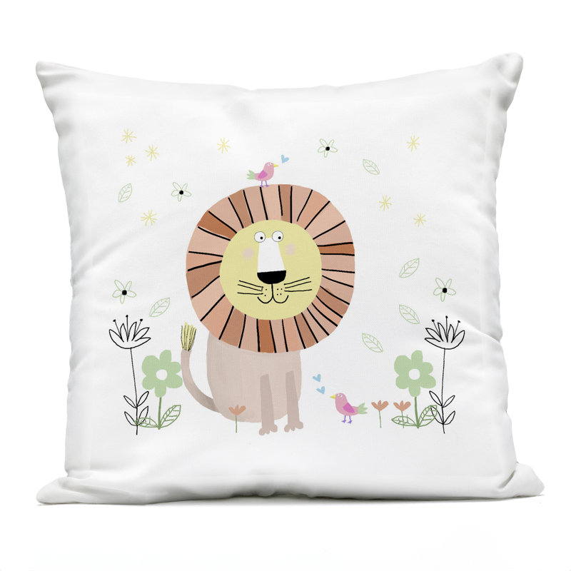 Coussin extérieur Floral Baby Lion Illustration, par Carla Daly, Animaux oranges 58, Carré 18 po