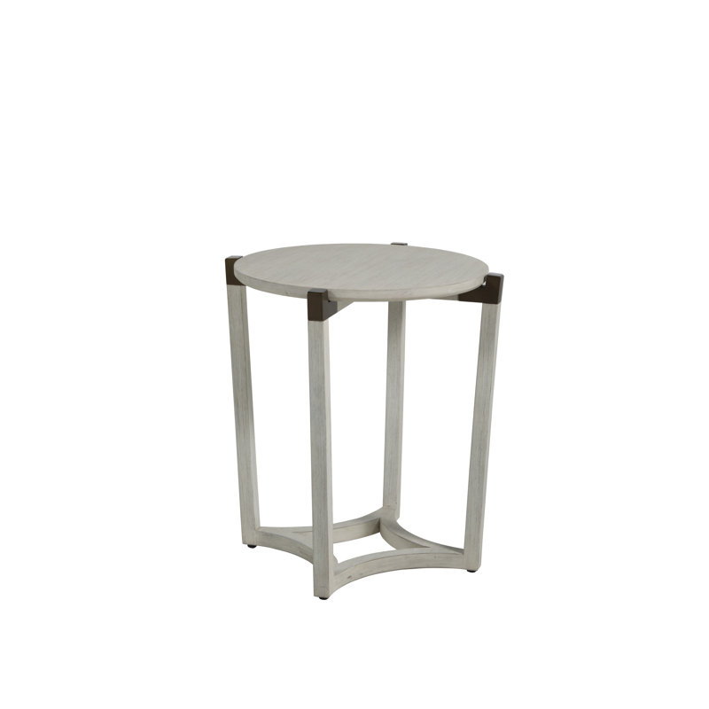 Mills Transitional Sesame White Round Wood & Metal End Table