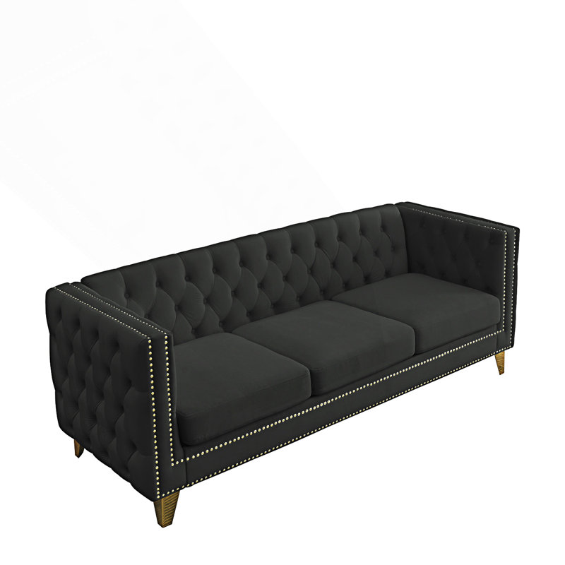 Button Tufted Sofa With Square Arm, 2Pcs Modern Couch, Black