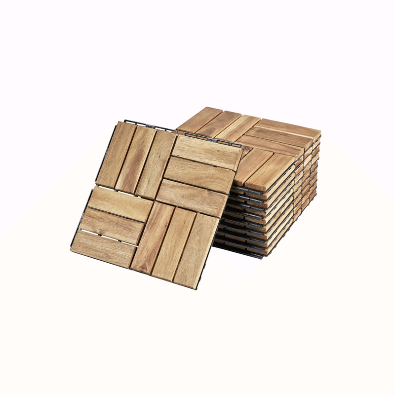 30 carreaux de terrasse imbriqués à carreaux, plancher de bois franc carré en acacia 12 "x 12" pour patio, banc, côté piscine