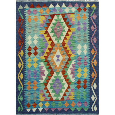 Tapis bleu à tissage plat Raquel