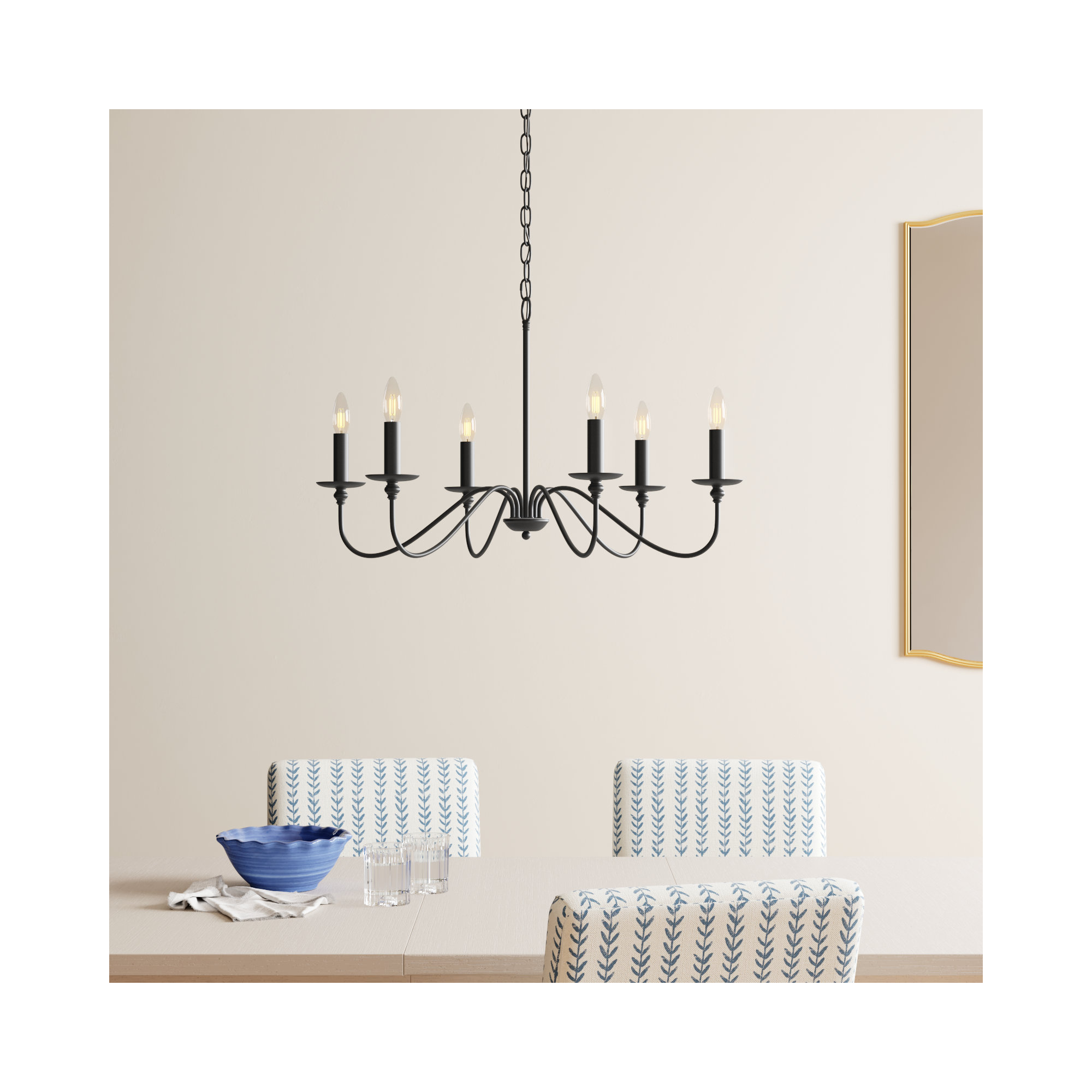 Ableton 6 - Light Candle Style Classic / Traditional Chandelier, Matte Black, 18" H x 30" W x 30" D