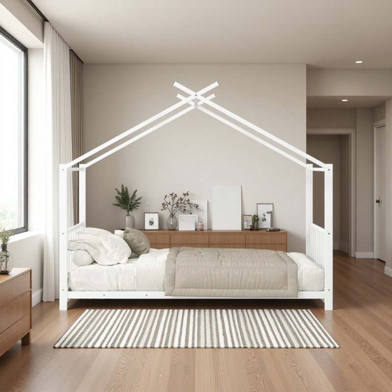 Lit plateforme simple en métal, Blanc