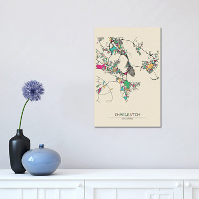 Charleston, South Carolina Map 1 Piece Wrapped Canvas Painting