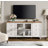 4 Piece Living Room Table Set - Includes Modern Table With Storage Cabinet, Glass Door TV Stand For 65 Inch TV, Set Of 2 Side End Tables With Charging Station & Drawer, Off White-675403073