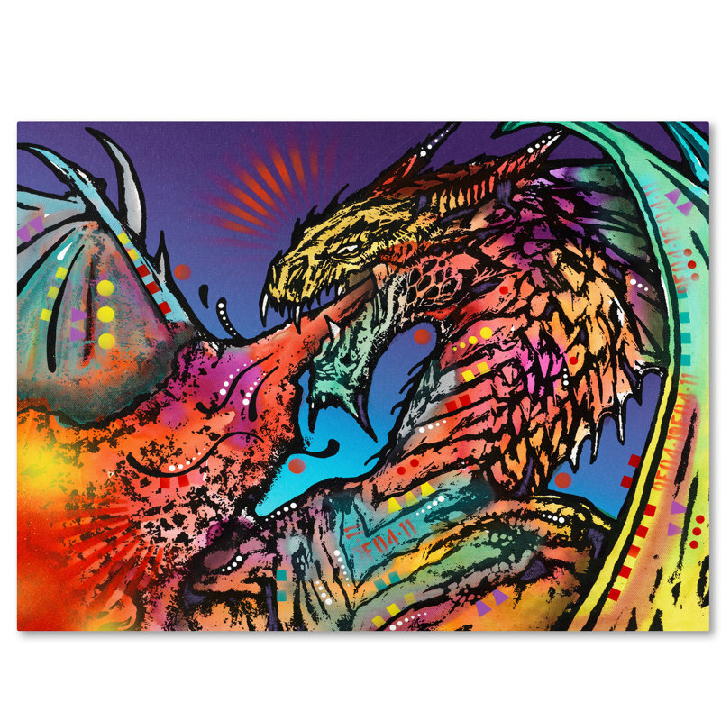 « dragon »-impression sur toile, H 14 po x l 19 po x P 2 po, Pas de tapis, Toile tendue