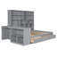 Lit de jour double en bois avec bureau, tablettes, trois tiroirs de rangement et lumières DEL, lit multifonction gris-117178667