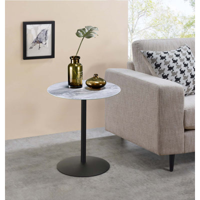 Table de bout élégante avec plateau en verre texturé marbre 3D