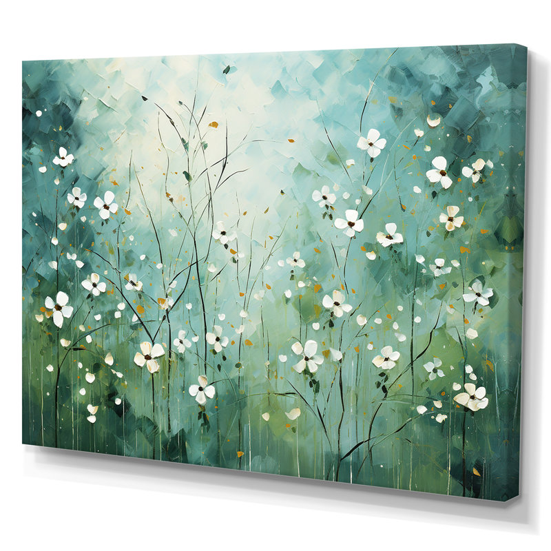 «White and Green Herbs Symphony I», art mural sur toile florale, Toile tendue, H 12 po x l 20 po x P 1 po