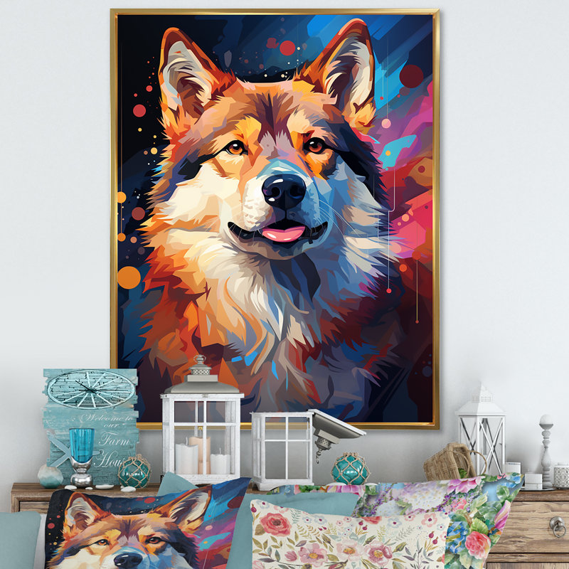 «Modern Shiba Inu Spirit I» sur impression sur toile, Cadre flottant doré, H 40 po x l 30 po x P 1,5 po