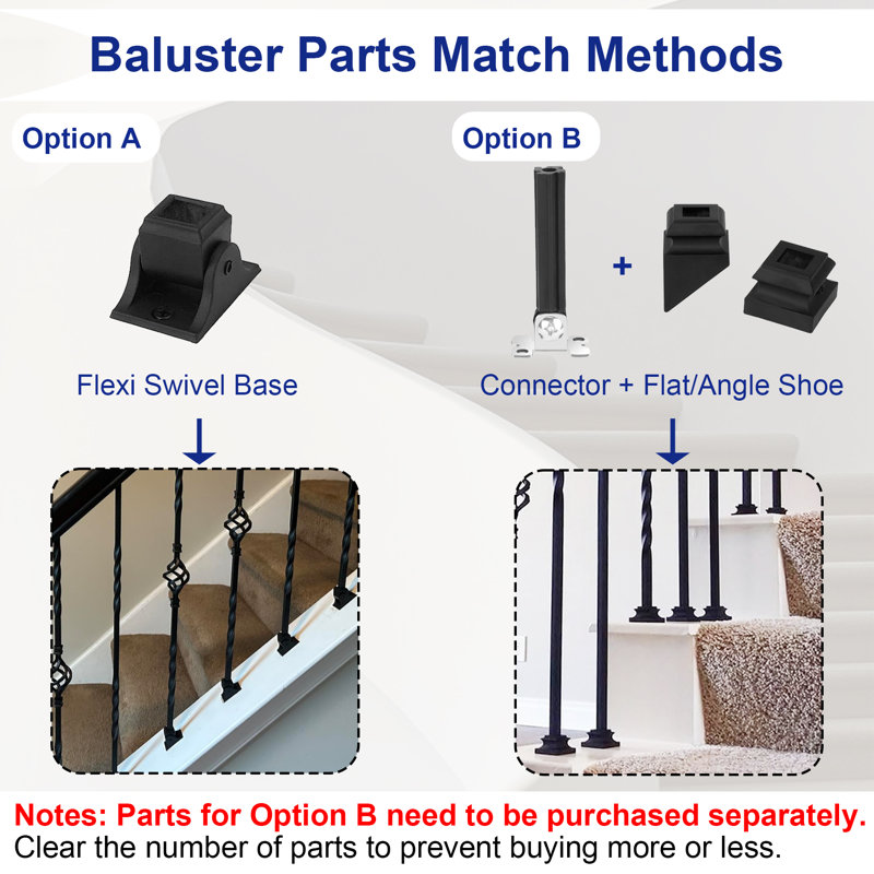 1/2" Square Balusters Rectangular Stair Balusters With  Swivel Shoes