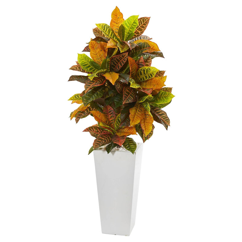 Croton Artificial Plant in White Tower Planter