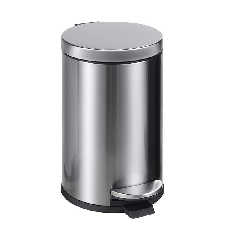 Silver Round Step-On Trash Can with Plastic Inner Bucket