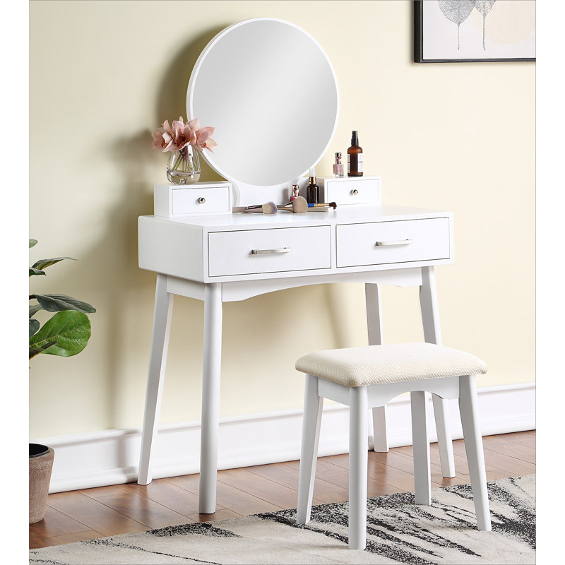 Contemporary Wood Vanity And Stool Set