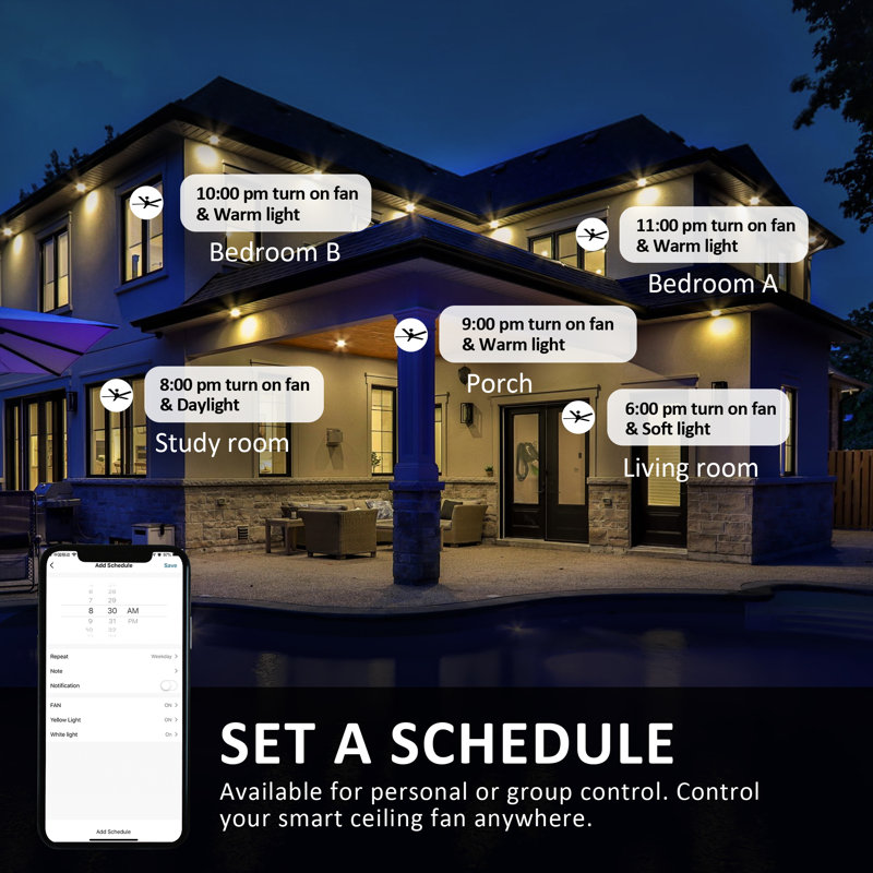 Smart Ceiling Fan With Remote, Light Kit, Works With Google Assistant And Amazon Alexa,Siri Shortcut., 56"