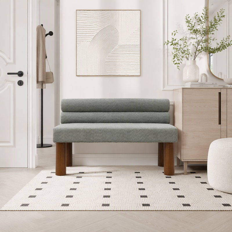 Boucle Upholstered Bench, Vert