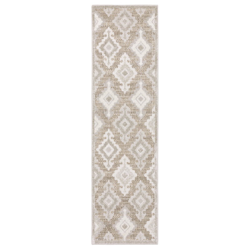 Tapis beige / gris Krishi Global Medallions, Tapis de couloir 2 pi 3 po x 7 pi 7 po