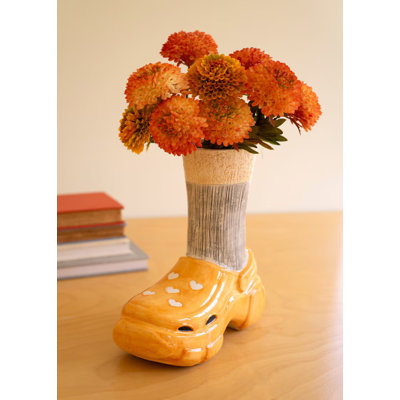  Playful Crocs and Socks Ceramic Vase 10" H Decorative Accent Set of 2
