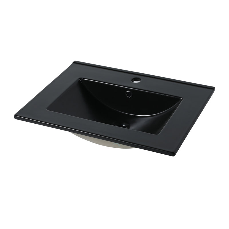 Comptoir de meuble-lavabo en céramique noir mat Roomfitter, lavabo intégré