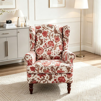 Modern Accent Chair with Retro Wood Legs, Comfy Upholstered Armchair