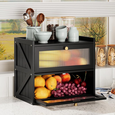 Boîte à pain noire avec porte en acrylique pour comptoir de cuisine Farmhouse