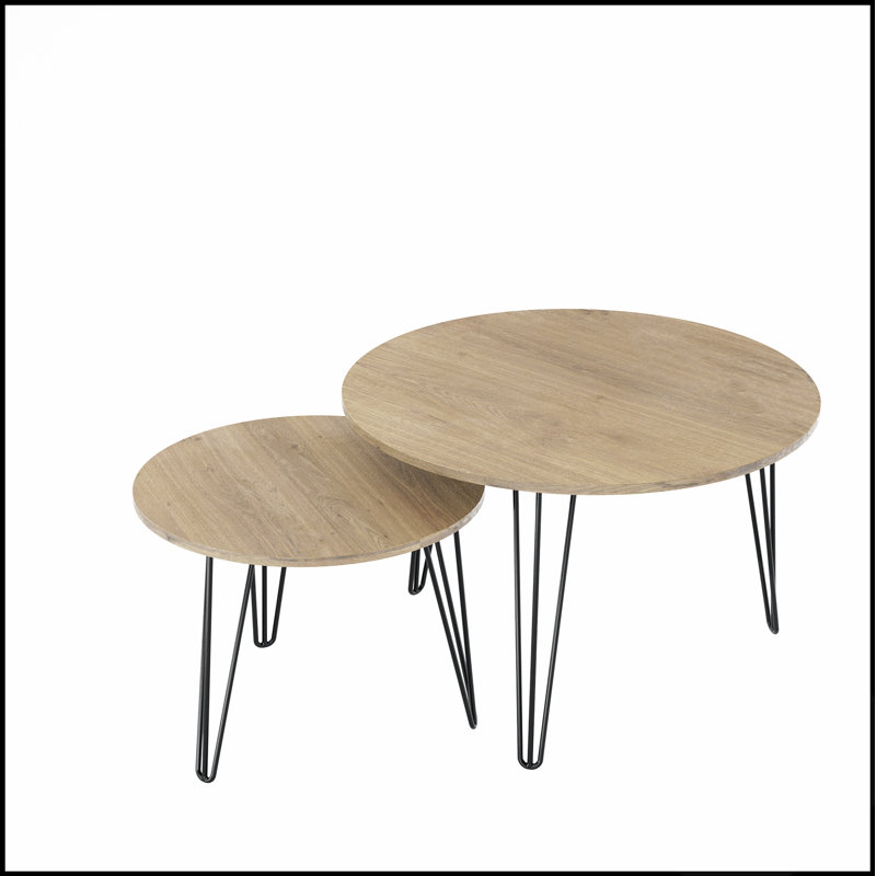 Ensemble de 2 tables basses gigognes rondes de 70 cm (27,56 po), plateau circulaire en bois pour une décoration de salon polyvalente et élégante