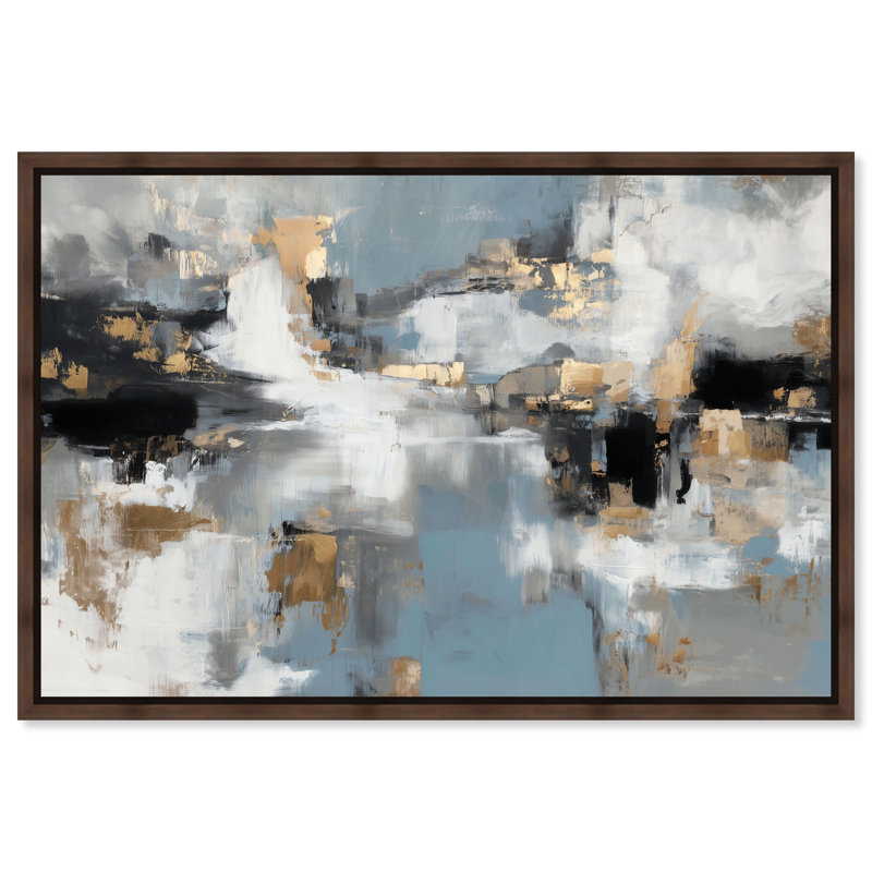 "Tectonic Shift II", impression sur toile encadrée bleue et dorée par Art Remedy, cadre en noyer, 54 x 36, H 37 po x l 55 po
