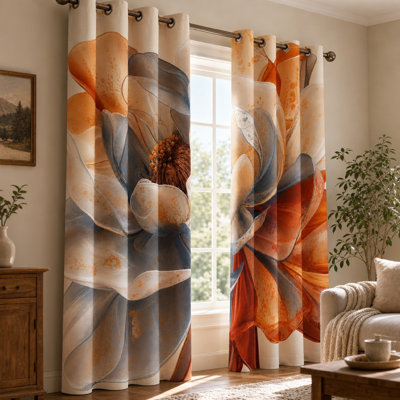 2 pièces de rideaux bloquant le soleil à motif floral abstrait, œillets de style dégradé artistique, filtrant la lumière décorative robuste pour le salon, la chambre à coucher et la maison